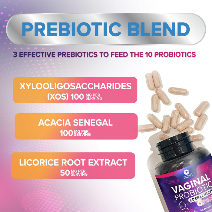 Vaginal Probiotics for Women pH Balance with Prebiotics, 50 Billion CFU, 10 Probiotic Strains, Cranberry, D-Mannose & XOS - Healthy Vaginal Odor & Flora, UT & Feminine Digestive Health - 120 Capsules