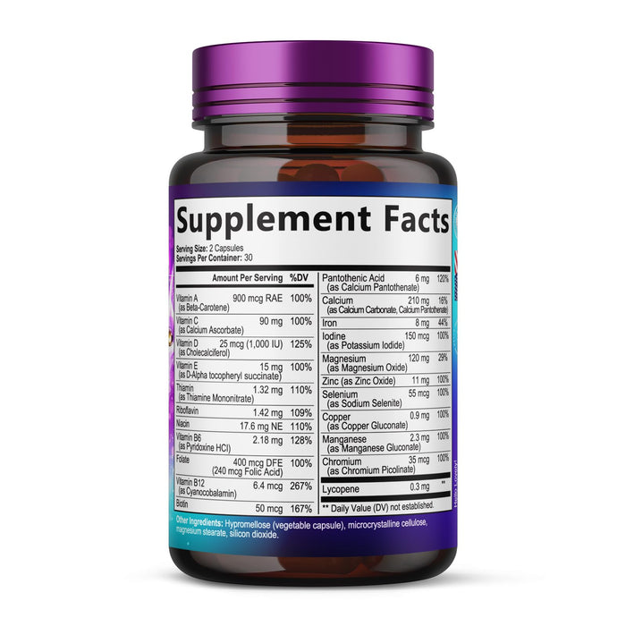 Women's Daily Multivitamin - Vitamins A, C, D, E, Biotin + Iron - 60 Capsules
