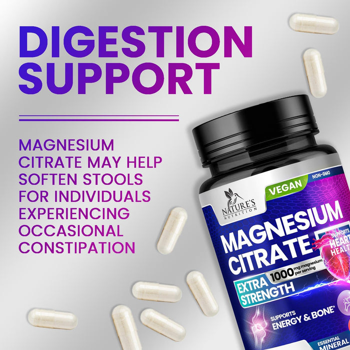 Magnesium Citrate Supplement 1000 mg for Best Absorption, Supports Bone, Heart Health, Nerves, Muscles, Metabolism & Calm, Nature's Pure Magnesio Vitamin Pills, Bottled in USA - 240 Capsules