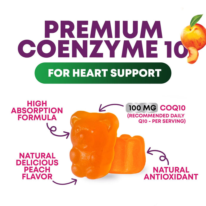 CoQ10 100mg Gummies - 3X Better Absorption, Antioxidant for Heart Health Support & Energy Production, Ultra Coenzyme Q10 Vitamins, Co q 10 Supplement, Dietary Supplement, Non-GMO - 60 CoQ10 Gummies