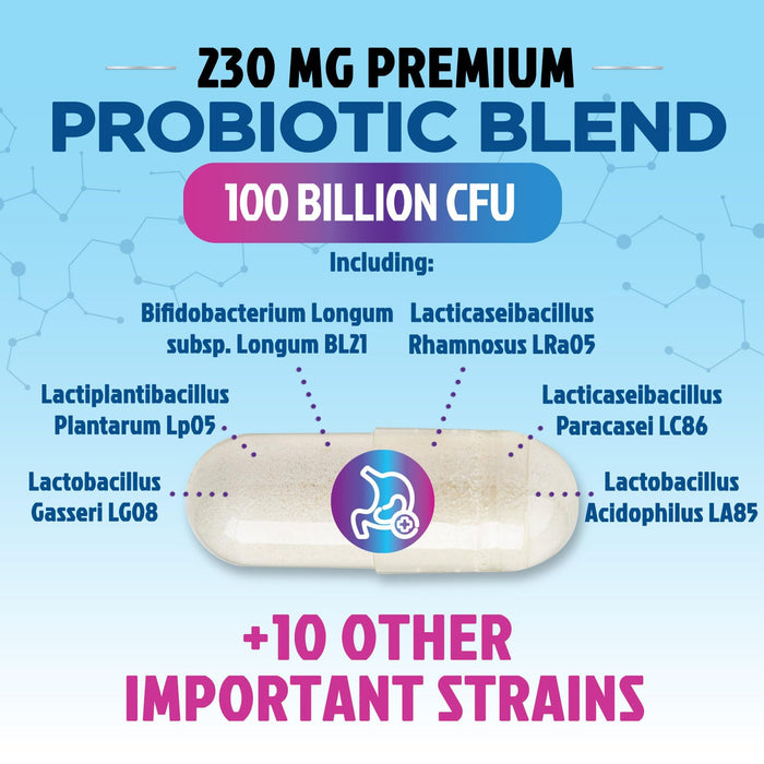 Probiotics 100 Billion CFU Supplement - 16 Strains + Natural Prebiotics - Digestive Health, Gut & Immune Support for Women & Men - Supports Occasional Constipation, Gas & Bloating - 30 Capsules