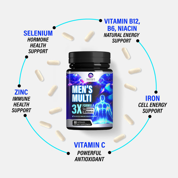 Men's Daily Multivitamin - Vitamins A, C, D, E, B12 + Zinc - 60 Capsules