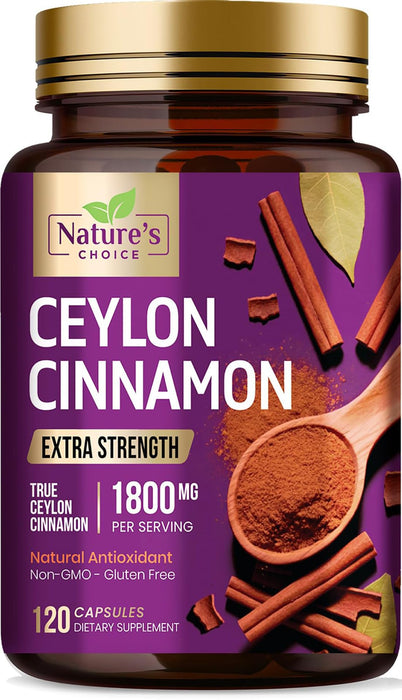 Ceylon Cinnamon Capsules 1800mg - Certified Organic Cinnamon, Bottled in USA, & Pure Extra Strength Ceylon Cinnamon Supplement, Antioxidant Pills, Non-GMO & Gluten Free, Sugar Free - 120 Capsules
