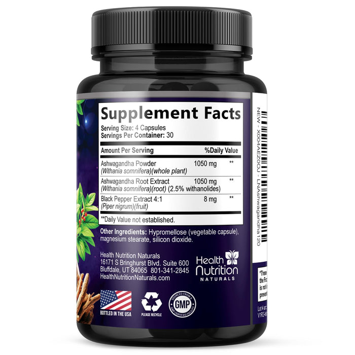 Ashwagandha Supplement 2100mg - Extra Strength Herbal Root Extract, Best Ashwagandha Supplements for Men & Women, Restore, Unwind, Calm Support Formula, Vegetarian, Non-GMO, Gluten-Free, 120 Capsules