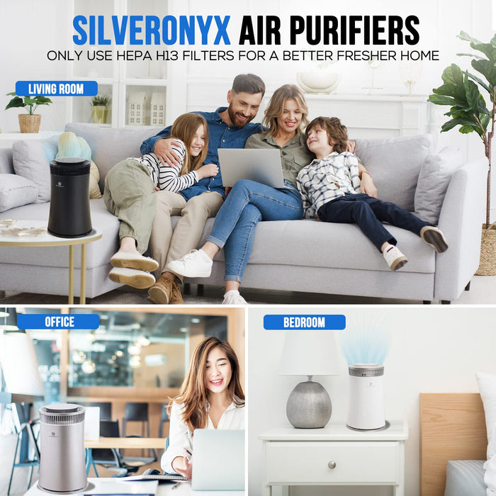 Air Purifier for Home Large Room Covers Up to 500 Sq Ft, 5-in-1 HEPA Filter System for Allergies, Pets, Smoke, Remove Dust & Odor Quiet Sleep Mode, High Filtration Efficiency SILVERONYX, Black