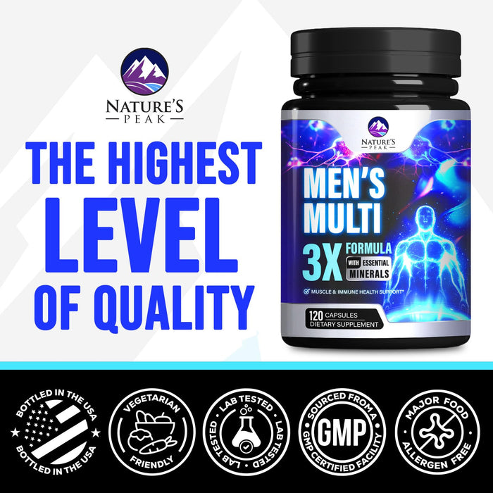 Men's Daily Multivitamin - Vitamins A, C, D, E, B12 + Zinc - 120 Capsules