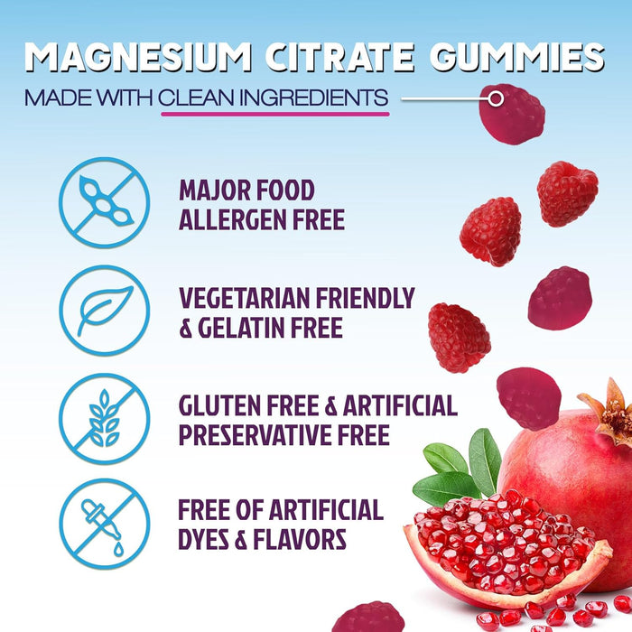 Magnesium Citrate Supplement Gummies - High Absorption Magnesium Gummy for Adults & Kids, Magnesio Citrate Supplements for Bone, Muscle Health, Heart Support, Vegan, Gluten Free, Non-GMO - 120 Gummies