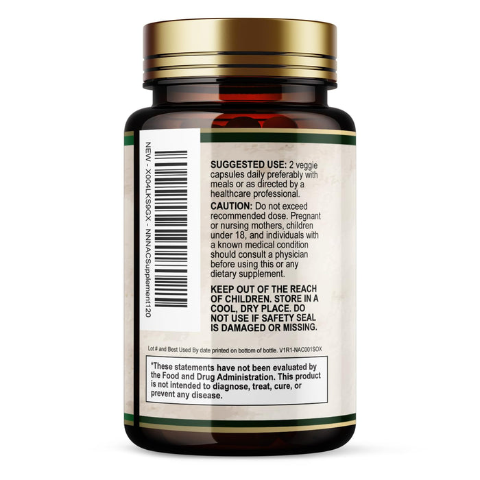NAC Supplements N-Acetyl L-Cysteine (NAC) 1200 mg - NAC Supplement for Lung Health & Immune Support, Liver Support & Antioxidants, Freefrom N-Acetylcysteine, Gluten Free, Non-GMO, 120 Veggie Capsules