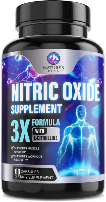 Nitric Oxide Supplement 3000mg L Arginine 3X Strength - Citrulline Malate & AKG - Extra Strength Muscle Supporting Nitric Booster for Muscle Growth & Workout Recovery to Train Harder - 60 Capsules