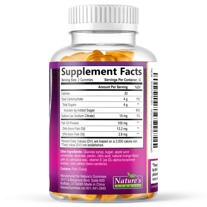Omega 3 Fish Oil Gummies, Heart Healthy Omega 3 Gummy Supplement with High Absorption DHA & EPA, Extra Strength Joint & Brain Support, Delicious Orange Flavor Fish Oil Nature's Vitamin - 60 Gummies