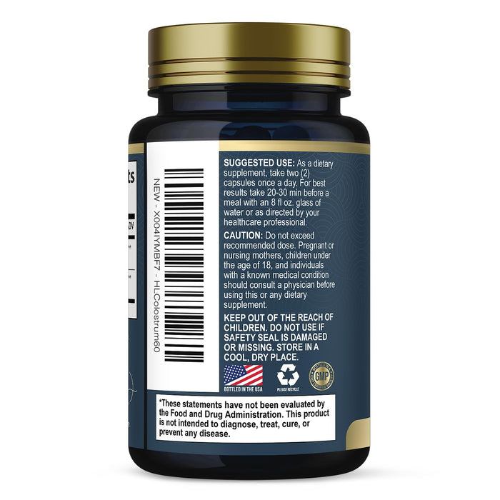 Colostrum 1000mg 20% IgG Immunoglobulins - Gut Health, Digestion & Immune Support, Bovine Colostrum Powder for Women, Muscle, Skin & Hair Growth Support, Bottled in The USA, Gluten Free - 60 Capsules