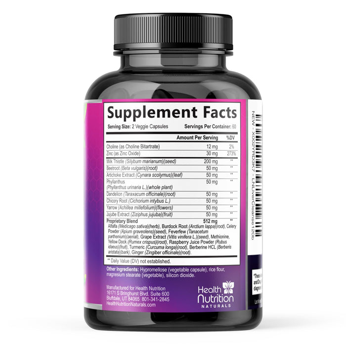 Gentle Liver Cleanse Detox & Repair Formula - Herbal Liver Support Supplement: Milk Thistle with Silymarin, Artichoke Extract, Dandelion, Beet, Chicory Root, & Turmeric for Liver Health - 120 Capsules