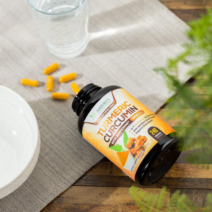 Turmeric Curcumin Supplement 1950mg - 95% Curcuminoids with Organic Turmeric & BioPerine Black Pepper Extract for Best Absorption, Nature's Vegan Joint Support, Non-GMO, Bottled in USA - 240 Capsules
