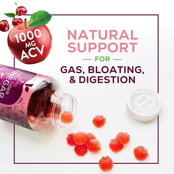 Vegan Apple Cider Vinegar Gummy 1000mg - Sugar Free ACV Gummies Vitamins Supplement with Vitamin B12 for Energy - Supports Digestion, Detox and Cleanse - Gelatin-Free, Non-GMO - 120 Gummies