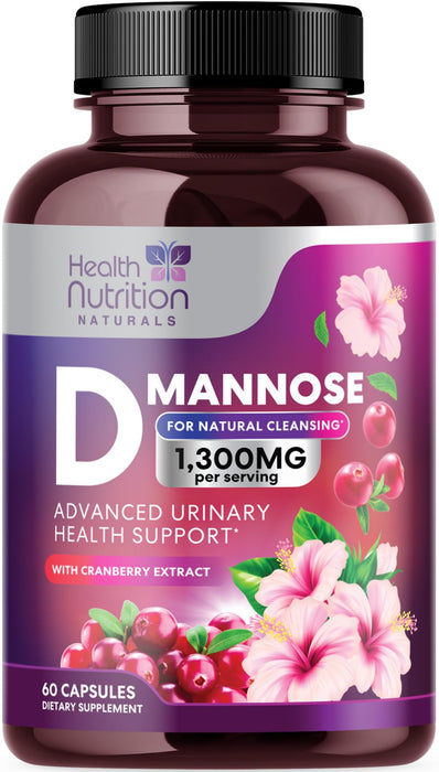 D-Mannose Supplement 1,000mg - with Cranberry, Hibiscus & Dandelion - Fast-Acting, Natural Urinary Tract & Bladder Support for Women & Men – Flush & Cleanse Impurities – Non-GMO, Vegan – 60 Capsules