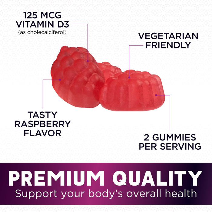 Vitamin D3 Supplement Gummy 5000 IU (125 mcg) Dietary Vitamins D for Men & Women - Bone, Teeth, Muscle and Immune Health Support, High Potency VIT D3 Nature's Non-GMO & Gluten Free - 60 Gummies