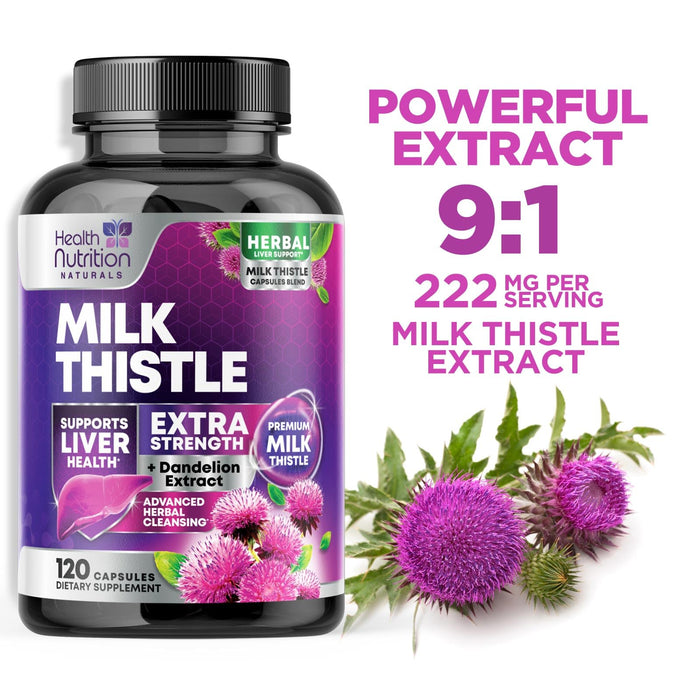 Milk Thistle Supplement - Liver Cleanse Detox & Repair Formula 1000mg with Dandelion - Nature's Herbal Milk Thistle Extract Supplements w/Silymarin Marianum, Supports Liver Health - 120 Capsules