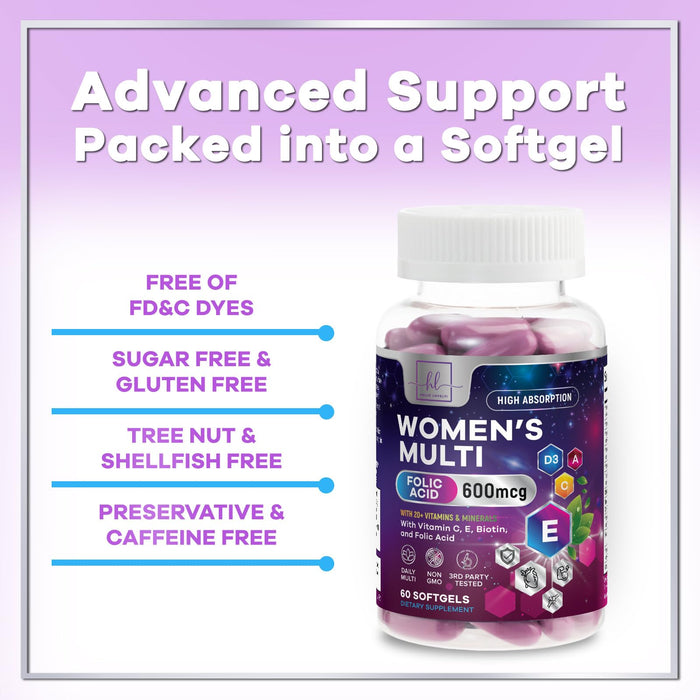 Multivitamin for Women - Vitamin A, C, D, E, and 8 B Vitamins for Energy & Immune Support, with Biotin, Iron & Zinc for Bone & Skin Health, Daily Womens Multivitamin & Minerals - 60 Softgels