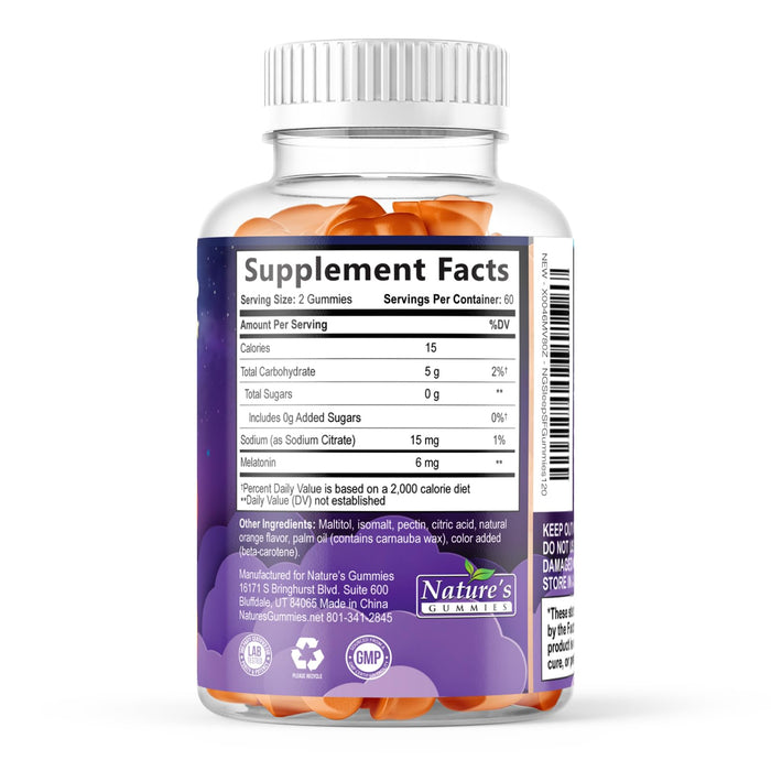 Sleep Gummies 6mg - Melatonin Gummy for Adults, Sugar Free, Natural Sleeping Gummy for Adults, Kids, Orange Flavored, Vegan, Non-GMO, Extra Strength Sleep Vitamin Support Supplement - 120 Gummies