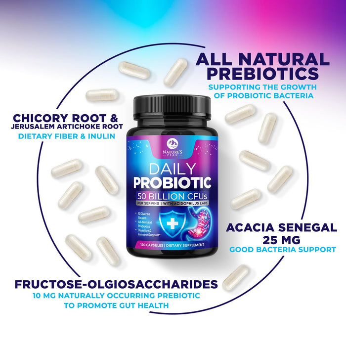 Probiotics 60 Billion CFU - 10 Strains + Digestive Enzymes & Prebiotics - Best Probiotic for Women & Men, Supports Immune, Gut Health, Occasional Constipation, Diarrhea, Gas & Bloating - 120 Capsules