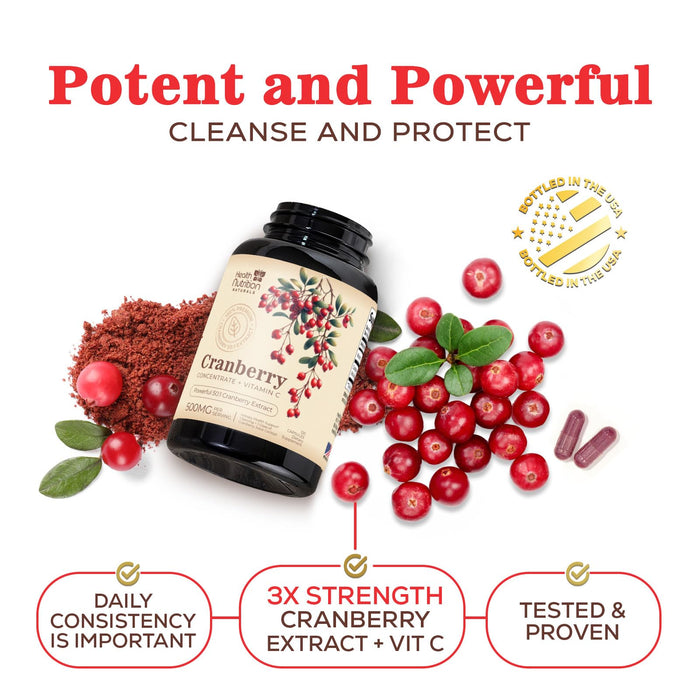 Cranberry Supplement Pills 25,000mg - High Potency Vitamin C Cranberry for Women & Men, Urinary Tract Health Support, Sugar Free, Gluten Free, Non-GMO, Cranberry Concentrate Extract - 120 Capsules