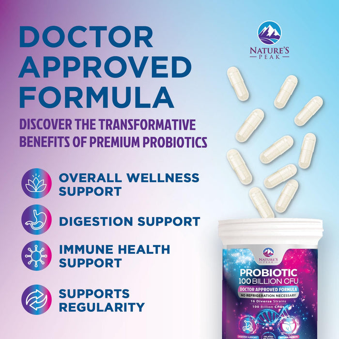 Probiotics 100 Billion CFU Supplement - 16 Strains + Natural Prebiotics - Digestive Health, Gut & Immune Support for Women & Men - Supports Occasional Constipation, Gas & Bloating - 30 Capsules