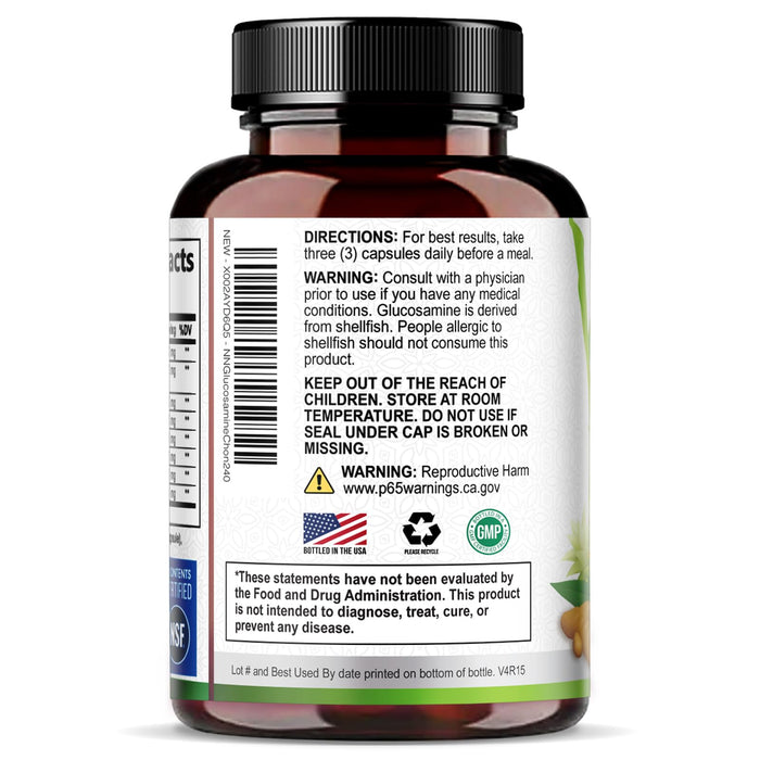 Glucosamine Chondroitin MSM 2100mg Complex - Joint Support Supplement for Joint Mobility & Comfort For Men and Women with Turmeric & Boswellia, Triple Strength Glucosamine Supplements - 240 Capsules