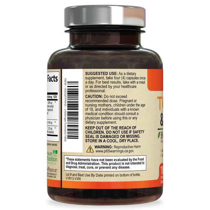 Turmeric Curcumin Supplement 2600mg - with Organic Ginger & Turmeric, 95% Curcuminoids, BioPerine Black Pepper for Best Absorption, Nature's Vegan Joint Support, Non-GMO, Bottled in USA - 180 Capsules