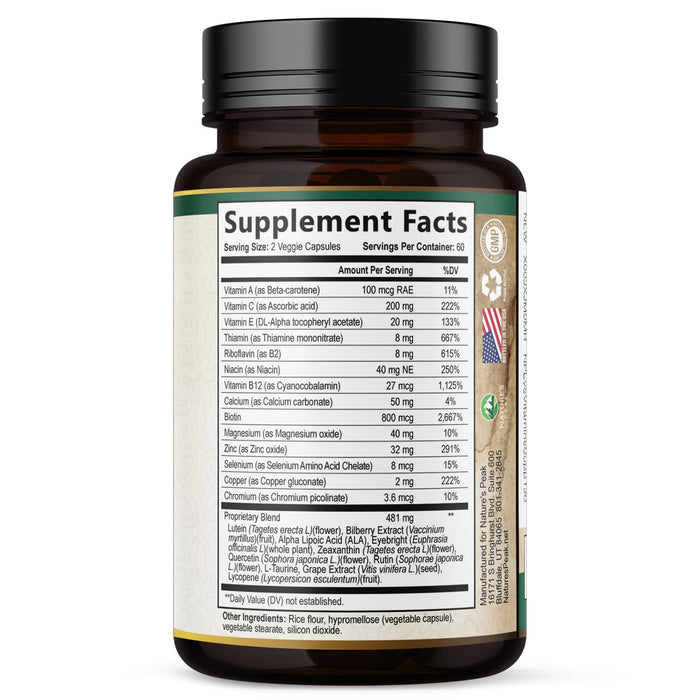 Eye Vitamins & Mineral Supplement - Contains Zinc, Copper, Lutein, & Zeaxanthin, Supports Dry Eye Strain, Vision Health for Adults, Non-GMO, Vegan Eye Care Pills & Minerals Supplements - 120 Capsules