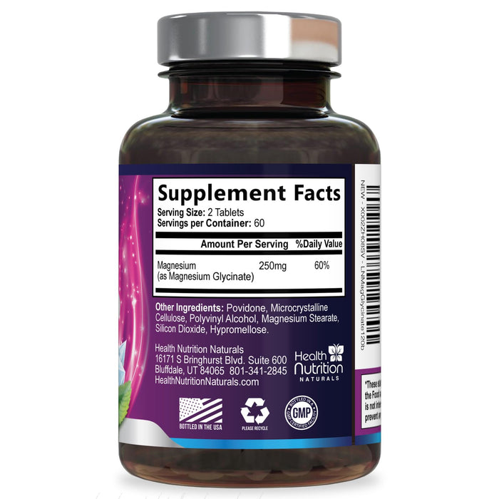 Magnesium Glycinate 250mg - 100% Chelated Magnesium for Max Absorption - Sleep Support, Muscle, Nerves, Bone & Heart Health Support, Best Mag Supplement, Vegan Non-GMO, 3rd Party Tested - 120 Tablets