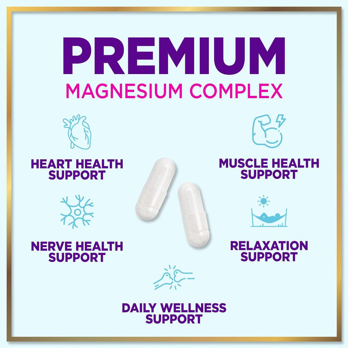 Magnesium Complex 500 mg - Best Blend of Glycinate, Citrate, Malate & Oxide - Supports Sleep, Muscle, Bone & Heart Health - High Absorption, Chelated Magnesium Mineral Supplement - 120 Capsules