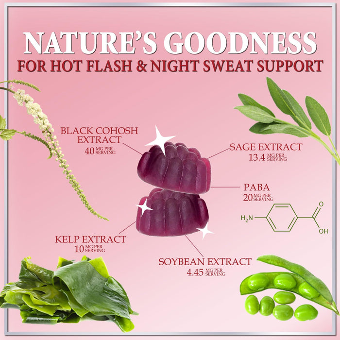 Menopause Supplements for Women - Complete Natural Mild Hot Flashes & Night Sweats Support, Multi Benefit Menopause Relief Gummy, Support for Balance & Energy, Gluten-Free & Non-GMO - 60 Gummies