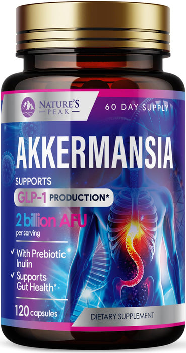 Akkermansia Probiotic Supplement - 2 Billion AFU GLP-1 Supplement with Prebiotic Fiber - Akkermansia Muciniphila GLP-1 Probiotics for Women & Men - Digestive, Gut & Immune Support - 120 Capsules