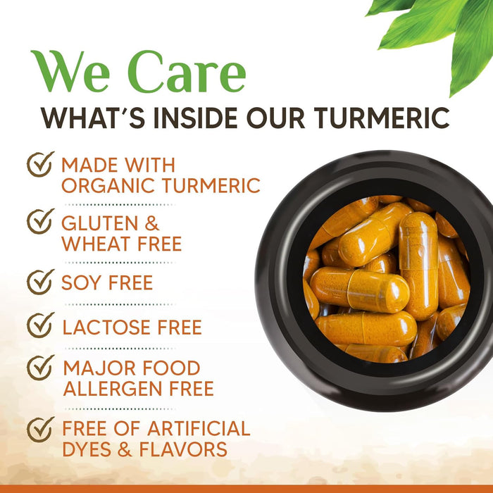 Turmeric Curcumin Supplement 1750mg with Organic Turmeric & Ginger, 95% Curcuminoids, BioPerine Black Pepper for Best Absorption, Nature's Vegan Joint Support, Non-GMO, Bottled in USA - 120 Capsules
