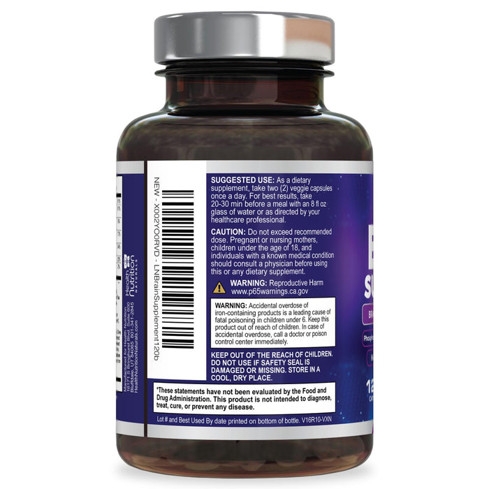 Brain Supplements for Memory and Focus - Extra Strength Nootropic Capsules for Concentration, Alertness, Cognitive Support - Phosphatidylserine, Brain Health Vitamins B6 C E Zinc - 120 Capsules