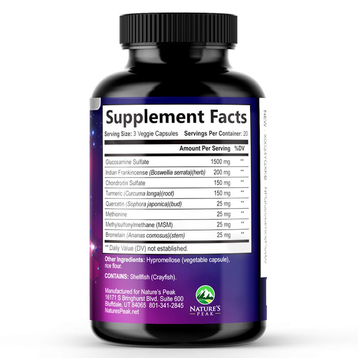 Glucosamine Chondroitin MSM Joint Supplement 2100mg - with Glucosamine Sulfate, Turmeric, Boswellia, Quercetin & Bromelain – Nature's Extra Strength Flexibility, Mobility & Joint Support, 60 Capsules