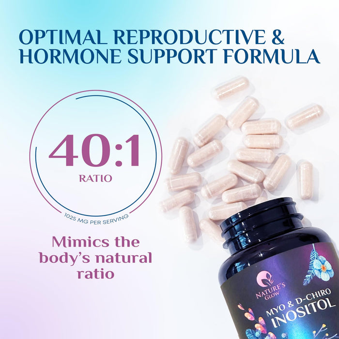 Myo-Inositol & D-Chiro Inositol 1025mg - 40:1 Ideal Ratio for Ovarian Support, Vegan Myo & D Chiro Supplement for Women's Natural Balance and Hormone Support, Vitamin B8, Non-GMO - 60 Capsules