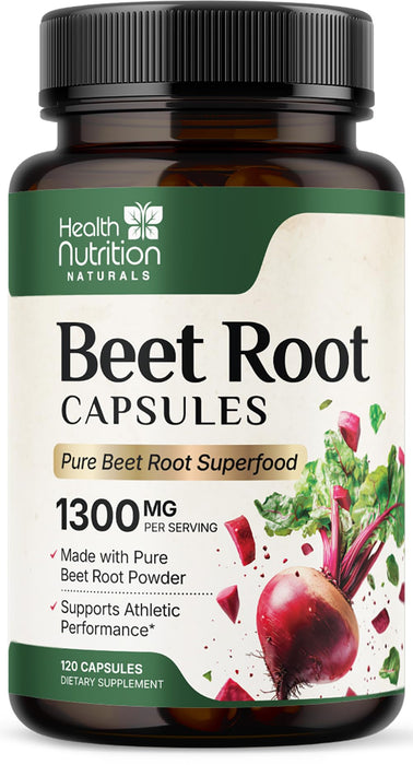 Beet Root Capsules 1300mg - Organic Red Beetroot Powder - 120 Vegan Capsules