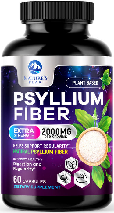 Psyllium Husk Fiber Supplement 1500mg - Vegan Prebiotic, Soluble Fiber for Daily Digestive Health & Regularity Support, Natural Psyllium Powder Caps, Sugar-Free, Non-GMO & Gluten-Free - 60 Capsules