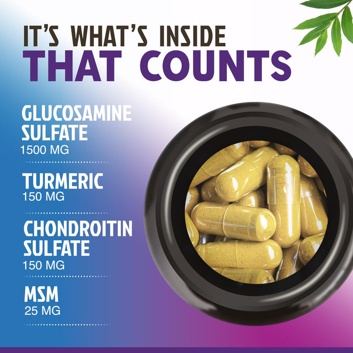 Glucosamine Chondroitin MSM 2100mg Complex - Joint Health Supplement with Turmeric & Boswellia - Quercetin for Cartilage, Flexibility & Mobility - Triple Strength Glucosamine Sulfate - 180 Capsules