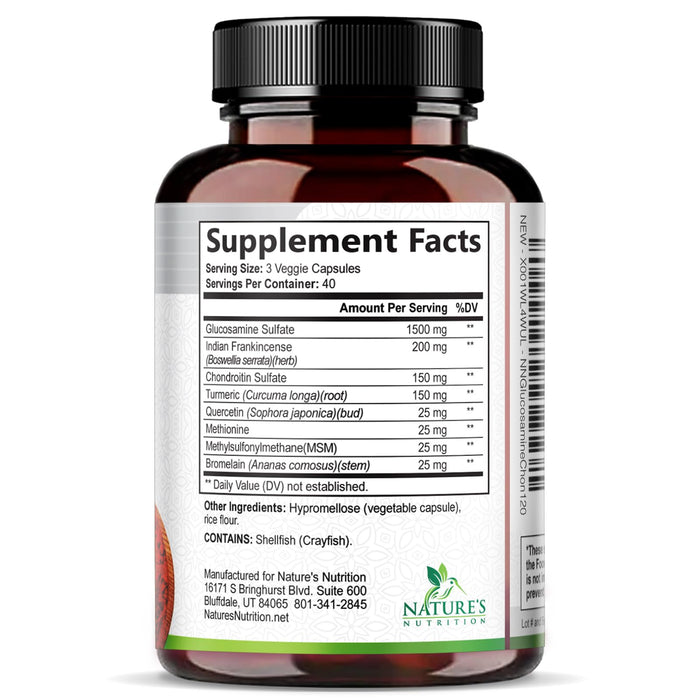 Glucosamine Chondroitin MSM 2100mg Complex - Joint Support Supplement for Joint Mobility & Comfort For Men and Women with Turmeric & Boswellia, Triple Strength Glucosamine Supplements - 120 Capsules