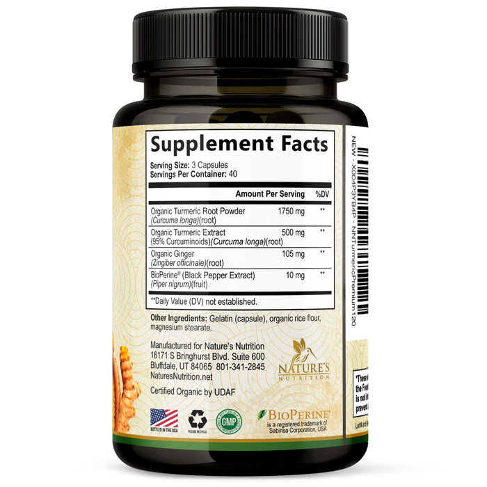 Turmeric Curcumin 1750mg with Organic Turmeric & Ginger – 120 Capsules