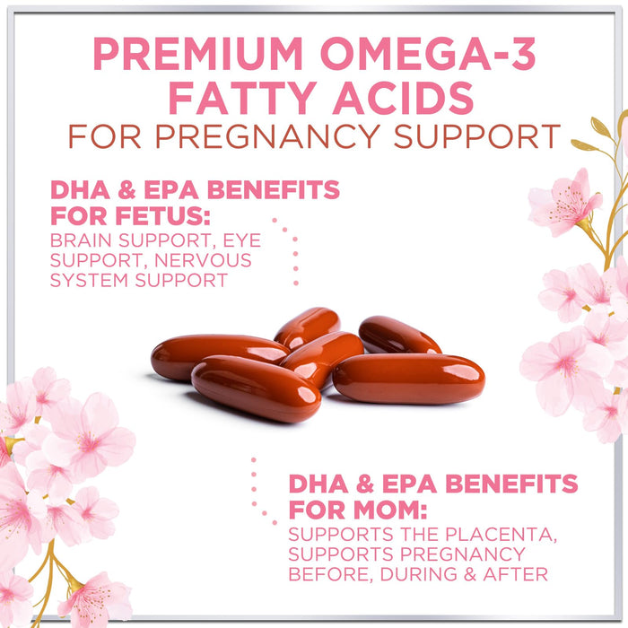 Prenatal Vitamins For Women With Folic Acid, DHA & Iron - Women's Prenatal Multivitamin, Essential Pre Natal Vitamins with Folate, Omega 3, D3, B12, Pregnancy Supplement for Mom & Baby - 120 Softgels