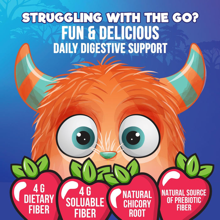 Fiber Gummies for Kids, Daily 4g Gummy Fiber Supplement, Prebiotic Digestive Health Support - Nature's Plant Based Soluble Fiber, Supports Regularity & Digestion for Kids Non-GMO - 60 Gummies
