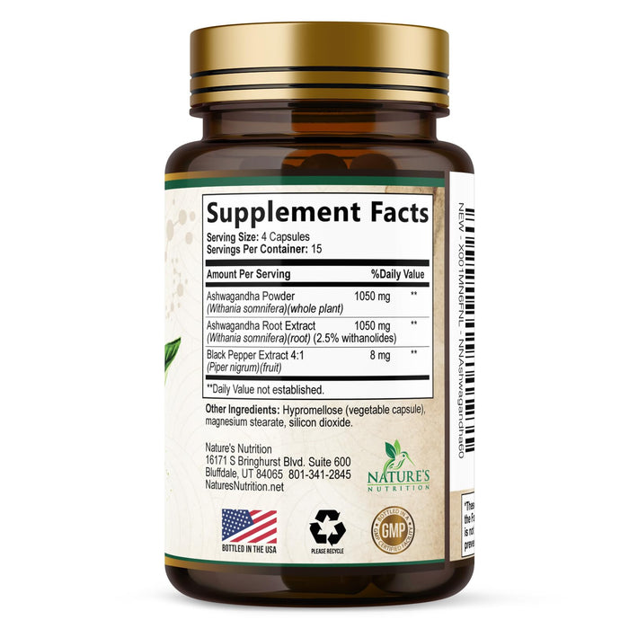 Ashwagandha Capsules for Women & Men - 2100mg Ashwagandha Supplement, Natural Antioxidant Support, Ashwa Root Extract, Extra Strength Calm Support with Black Pepper, Vegan & Gluten Free - 60 Capsules