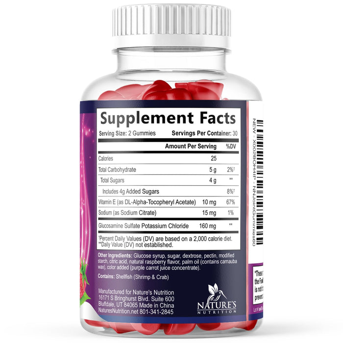 Joint Support Gummies Glucosamine Plus Vitamin E - Nature's Joint Support Supplement for Occasional Discomfort for Back, Knees & Hands - Cartilage & Joint Health & Flexibility Support - 60 Gummies