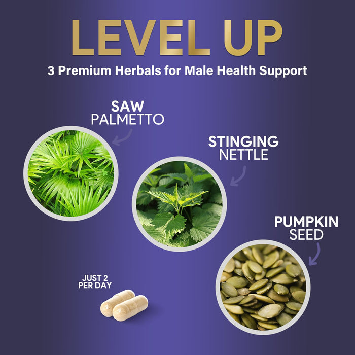 Prostate Health Supplements for Men - Support Complex 3X Formula with Saw Palmetto Blend Stinging Nettle Root & Pumpkin Seed Extract - Supports Bathroom Trips Prostate & Urinary Health - 60 Capsules