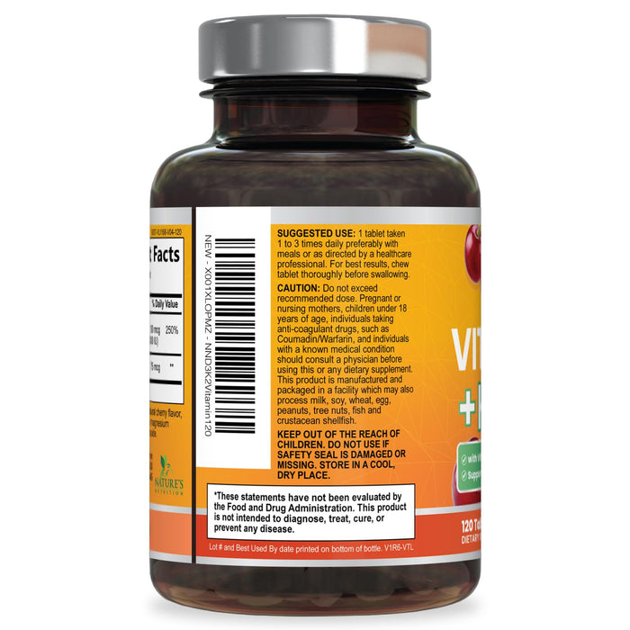 Vitamin D3 K2 2000 IU Plus with K2 (MK-7) 75 mcg - Vitamins D & K Complex Supplement for Bone, Teeth, Muscle, Calcium Absorption, Supports Immune & Heart Health, Non-GMO Chewable Formula - 120 Tablets