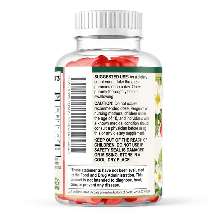Fiber Gummies for Digestive Health & Regularity Support, Fiber 4g Gummy for Adults, Daily Prebiotic Supplements Blend, Natural Prebiotics Extra Strength Gummy, Added Fruit Flavor - 60 Gummies