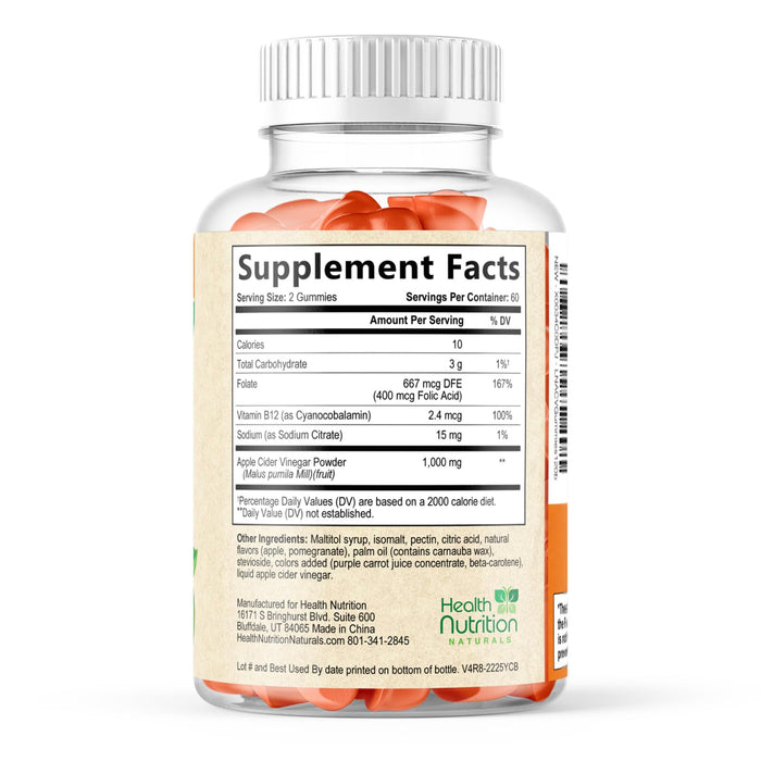 Apple Cider Vinegar Gummies - Sugar Free ACV Gummy Vitamins, Max Strength 1000mg, Supports Metabolism & Energy, Keto Friendly, Vitamin B12, Gelatin-Free, Gluten-Free, Vegan & Non-GMO - 120 Gummies